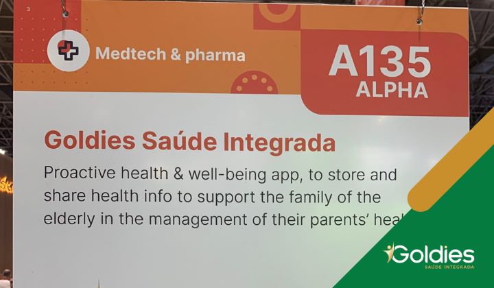 Crachá da participação da Goldies no Web Summit Rio 2023