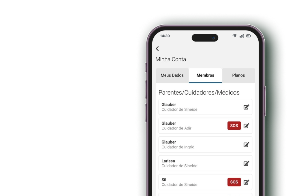 Tela do App Goldies na área Minha Conta - Membros, listando os participantes de uma conta